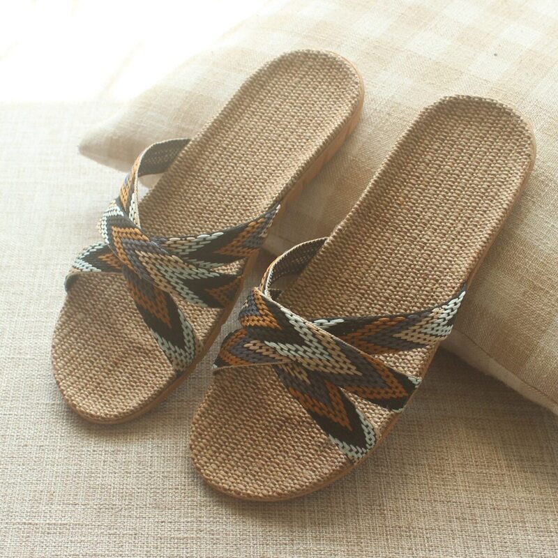 

Guys Cross Strap Linen Slippers, Multicolor