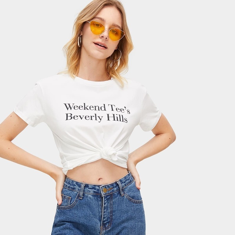 

Slogan Print Top, White