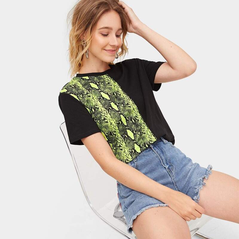 

Snakeskin Spliced Tee, Multicolor