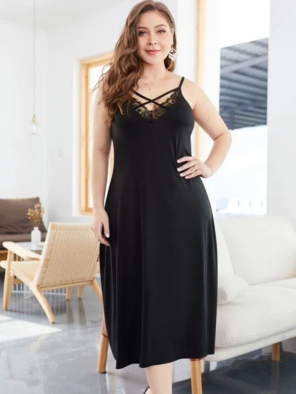 plus contrast lace cami dress