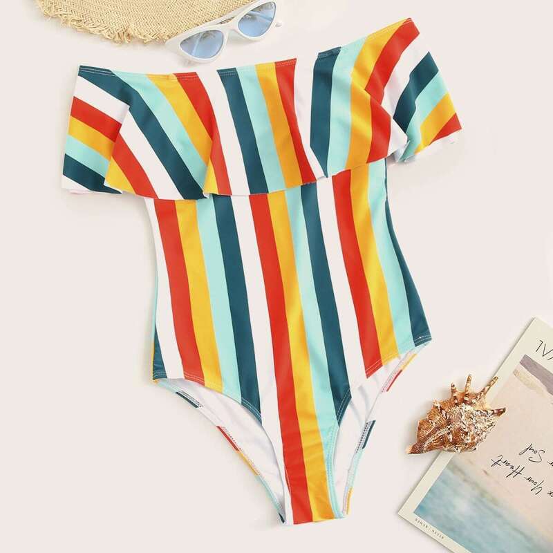 

Striped Flounce One Piece Swimsuit, Multicolor
