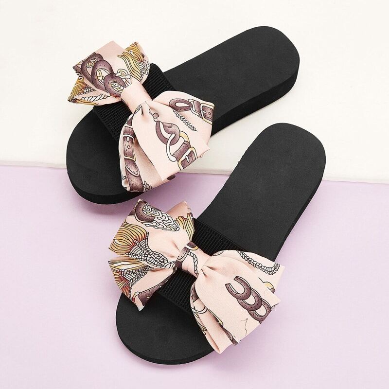 

Bow Decor Open Toe Slippers, Multicolor
