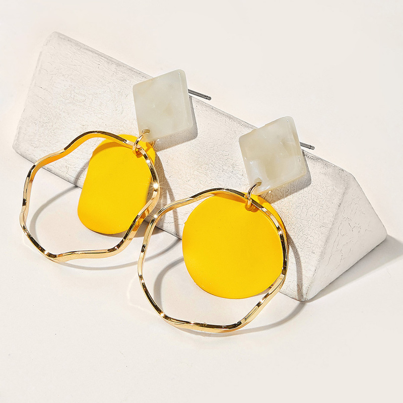 

Square & Disc Hoop Drop Earrings 1pair, Multicolor