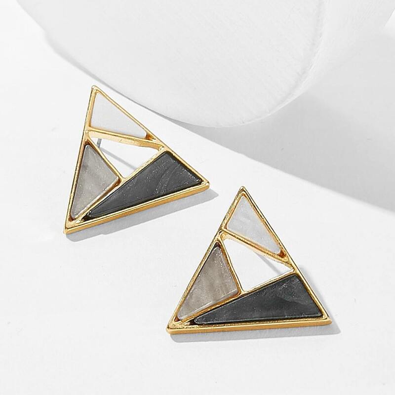 

Color-block Triangle Shaped Stud Earrings 1pair, Multicolor