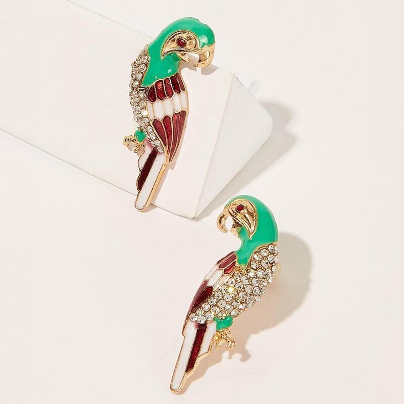 

Rhinestone Engraved Bird Shaped Stud Earrings 1pair, Multicolor