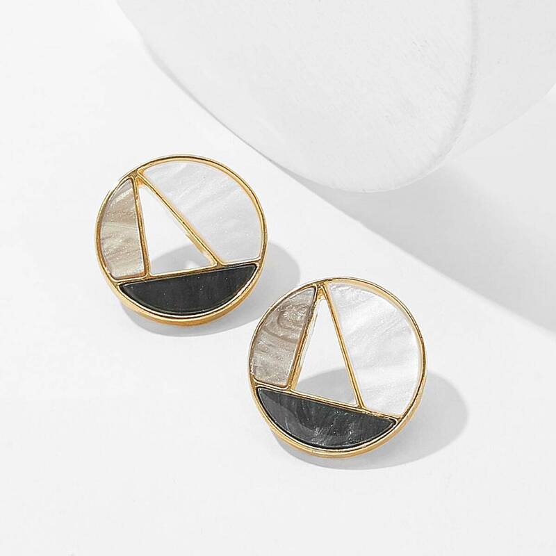

Color-block Round Shaped Stud Earrings 1pair, Multicolor
