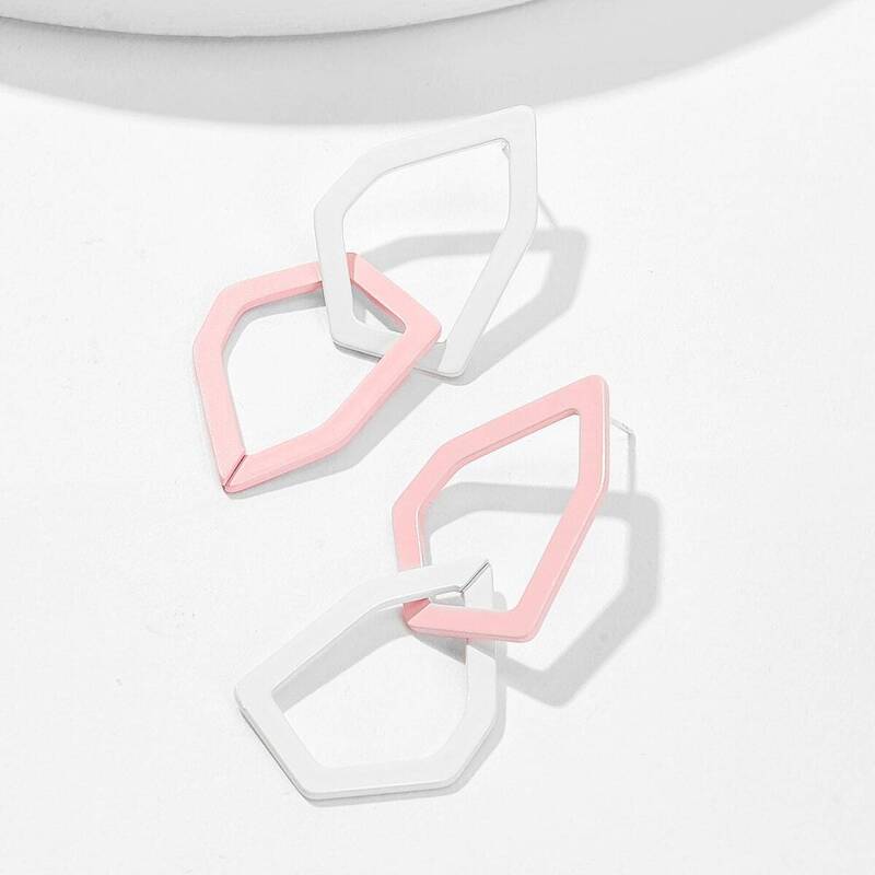

Open Geometric Link Drop Earrings 1pair, Multicolor