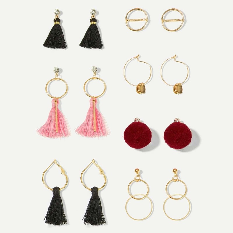 

Tassel & Circle Hoop Drop Earrings 7pairs, Multicolor
