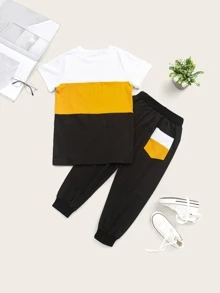Toddler Boys Contrast Panel Letter Graphic Tee With Sweatpants - Multicolor - View 2