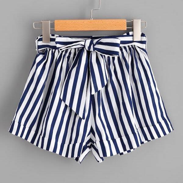 

Plus Striped Belted Shorts, Multicolor