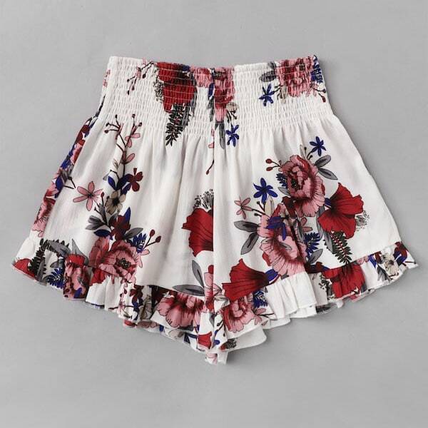 

Plus Floral Print Elastic Waist Shorts, Multicolor