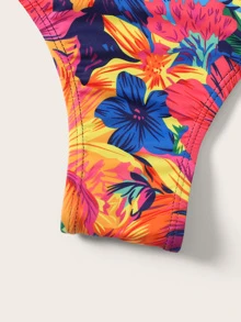 Random Floral Print Cut-out Tie Front One Piece Swim