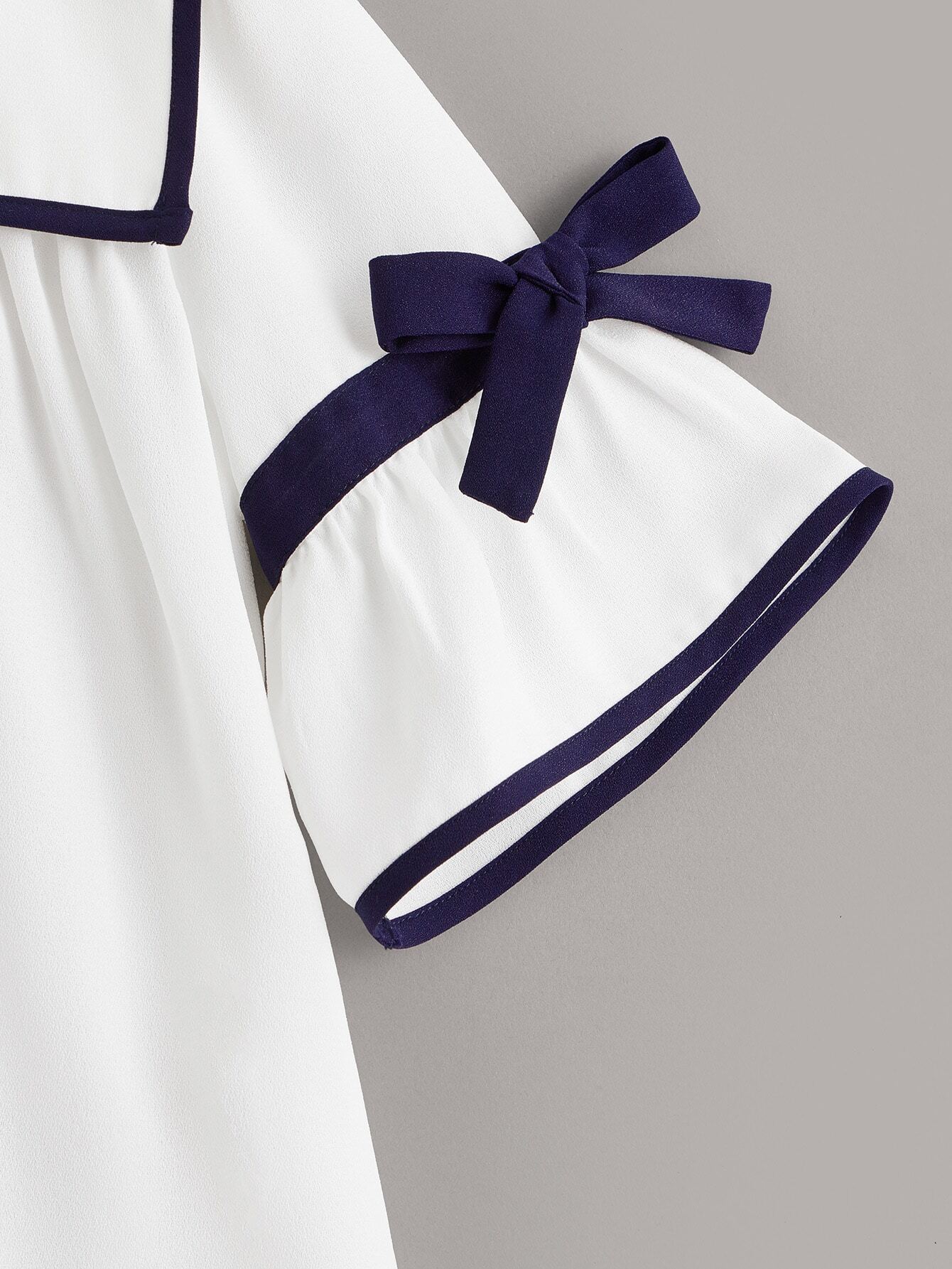 cheap girls contrast binding sailor collar bow detail top for
