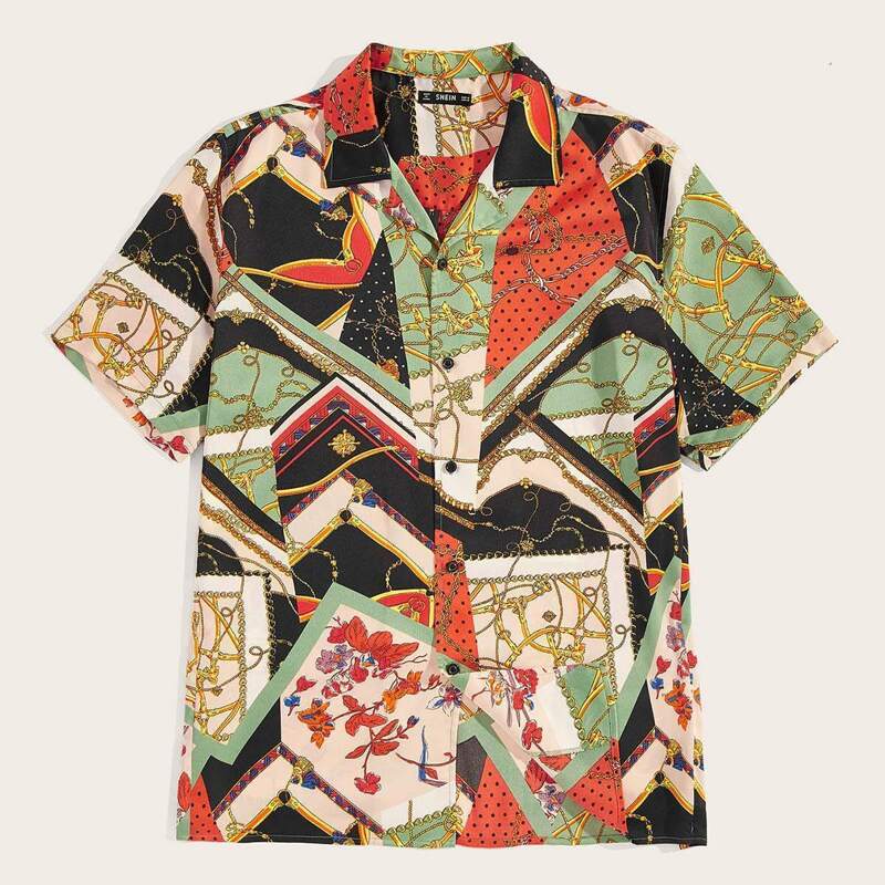 

Guys Chain Print Button Up Shirt, Multicolor