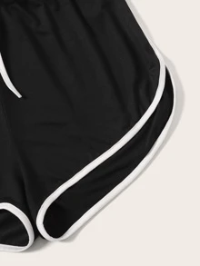 SHEIN Unity Slogan & Figure Graphic Top & Dolphin Shorts PJ Set - Black - View 5