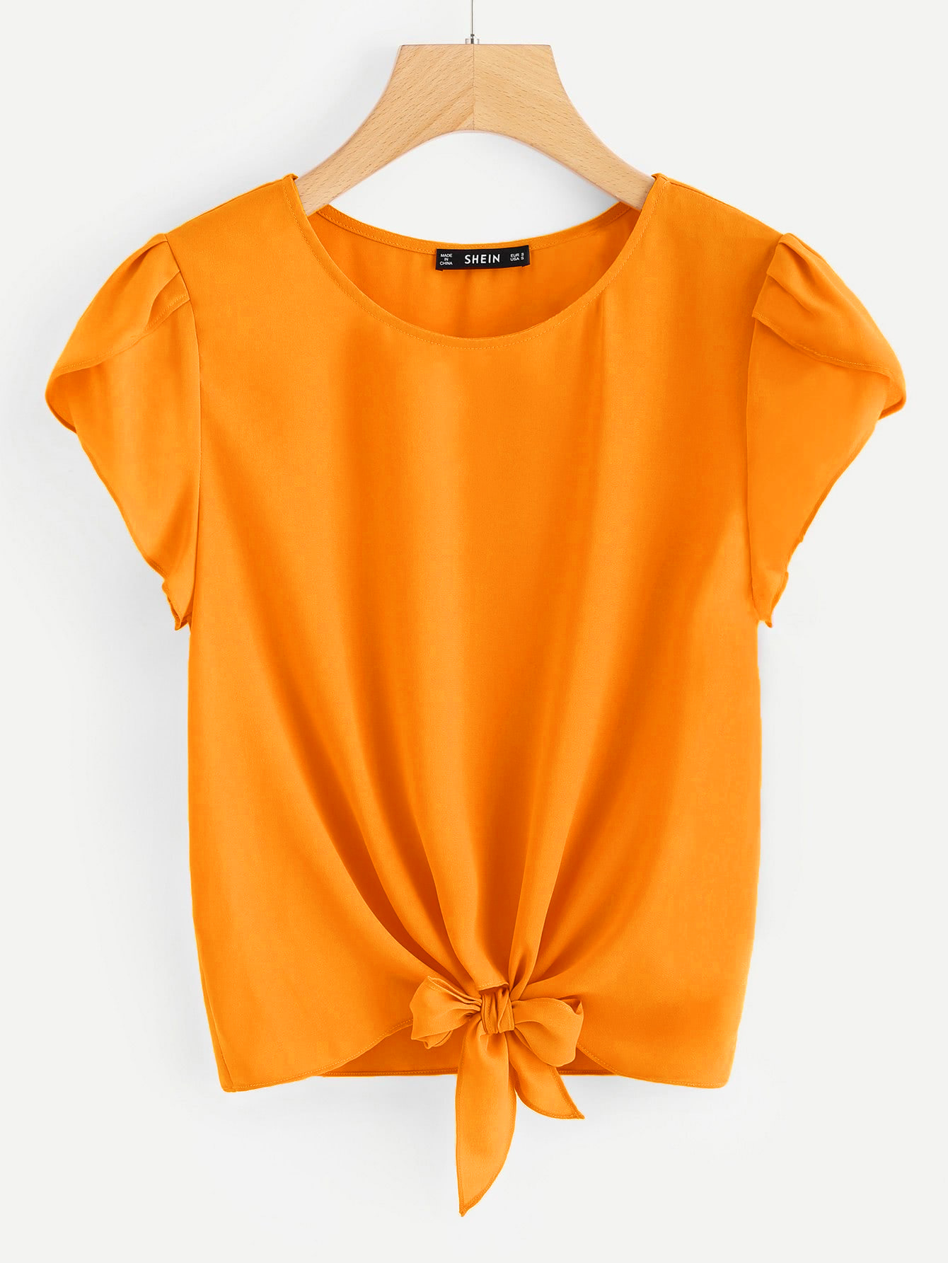 Petal Sleeve Knot Front Top SHEIN