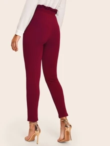 SHEIN Privé Paperbag Waist Form Fitted Pants - Burgundy - View 2