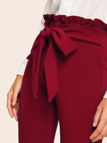 SHEIN Privé Paperbag Waist Form Fitted Pants - Burgundy - View 4