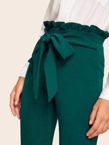 SHEIN Privé Tied Paperbag Waist Skinny Pants - Dark Green - View 5