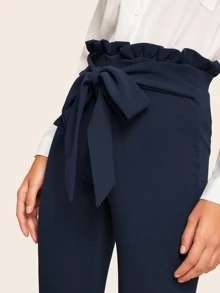 SHEIN Clasi Belted Paperbag Waist Skinny Pants