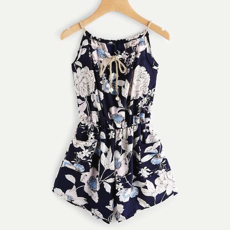 

Plus Floral Print Knot Romper, Multicolor