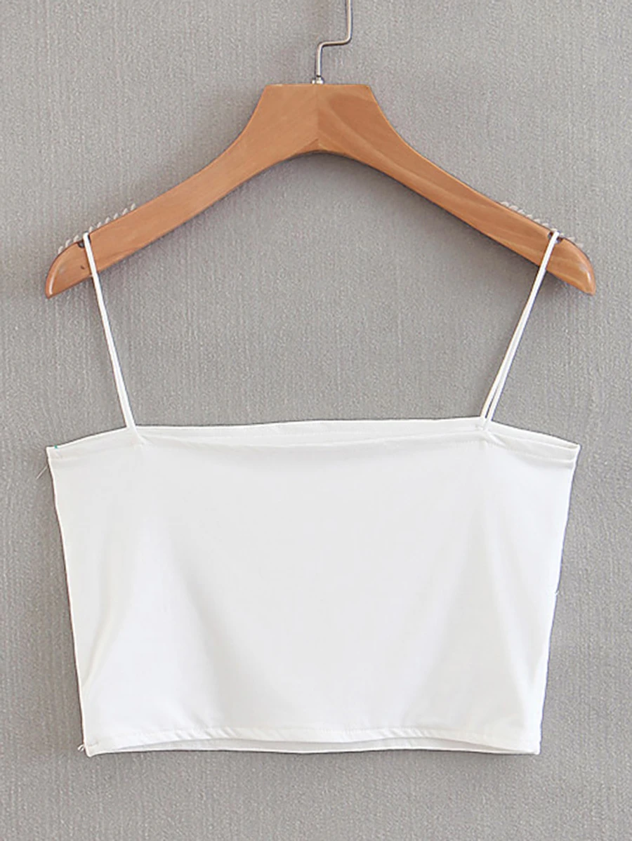 Solid Cami Crop Top - White - View 1