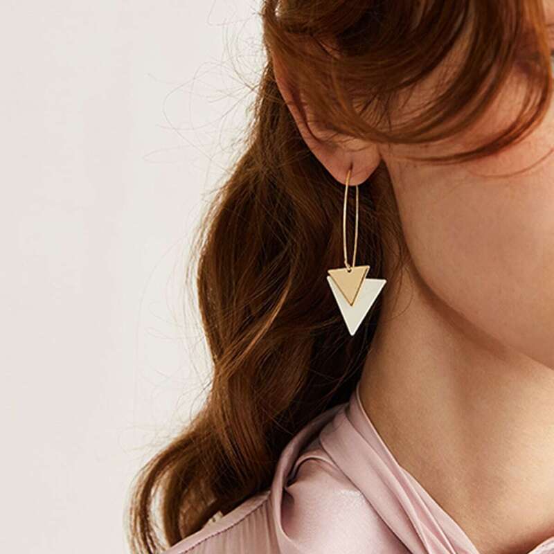 

Double Triangle Drop Earrings 1pair, White