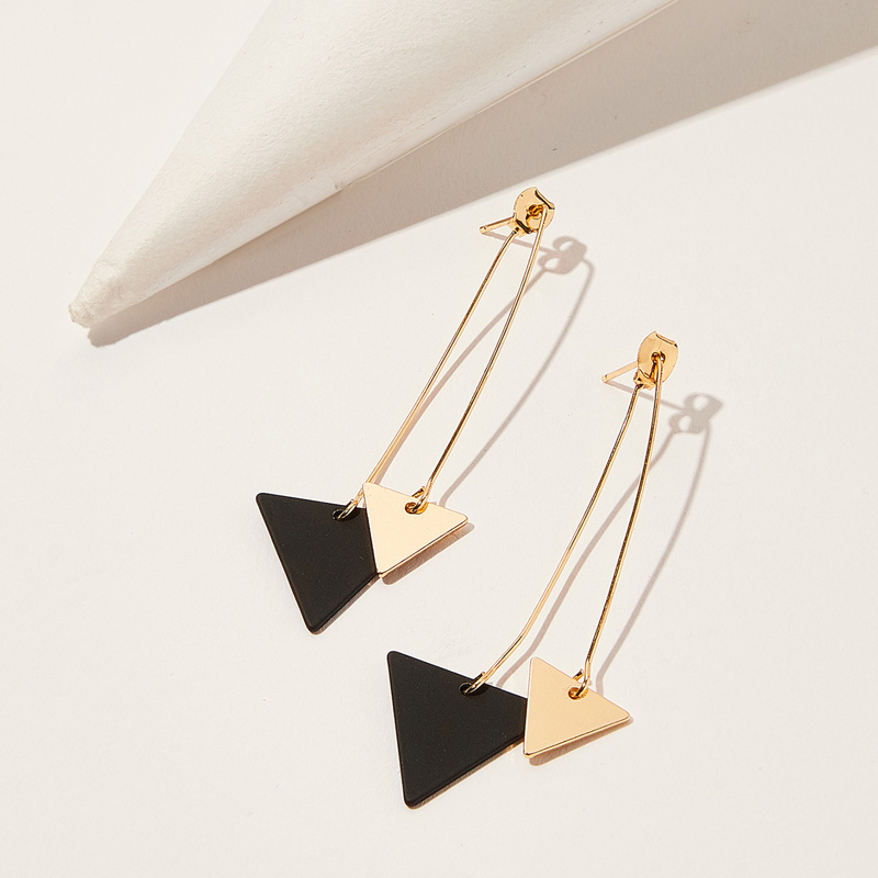 

Double Triangle Drop Earrings 1pair, Multicolor