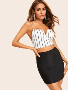 SHEIN BAE 高腰閃亮包臀半身裙 - 黑色 - 查看 2