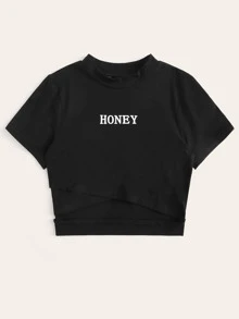 Muchica 蜂蜜圖案十字交叉短版T恤