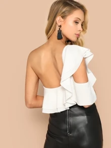 SHEIN Layered Ruffle One Shoulder Bodysuit - White - View 2