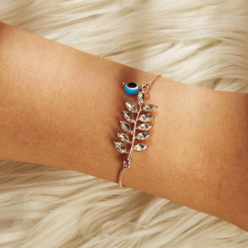

Rhinestone Leaf Chain Bracelet 1pc, Gold
