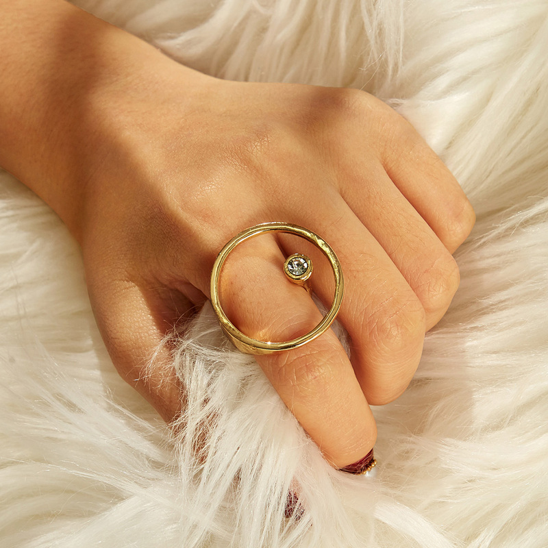 

Rhinestone Detail Circle Ring 1pc, Gold