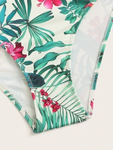 Bañador una pieza ribete fruncido con estampado tropical - Verde - Ver 5