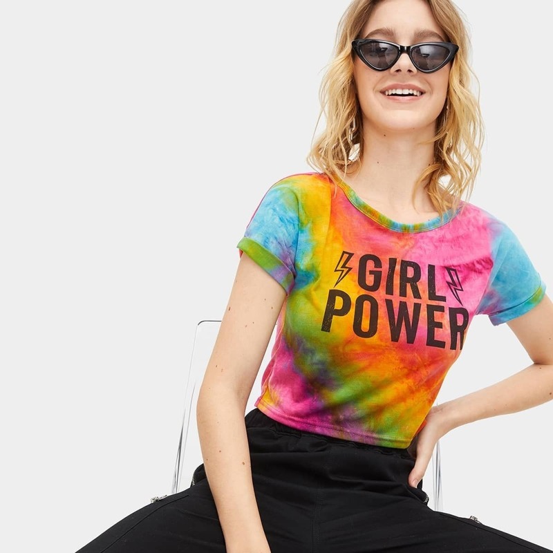 

Tie Dye Letter Print Tee, Multicolor