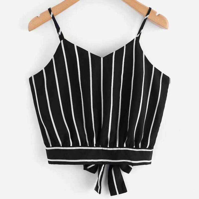 

Plus Knot Striped Cami Top, Black and white