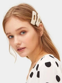 Faux Pearl Decor Square Hair Snap Clip 2packs - Gold - View 1