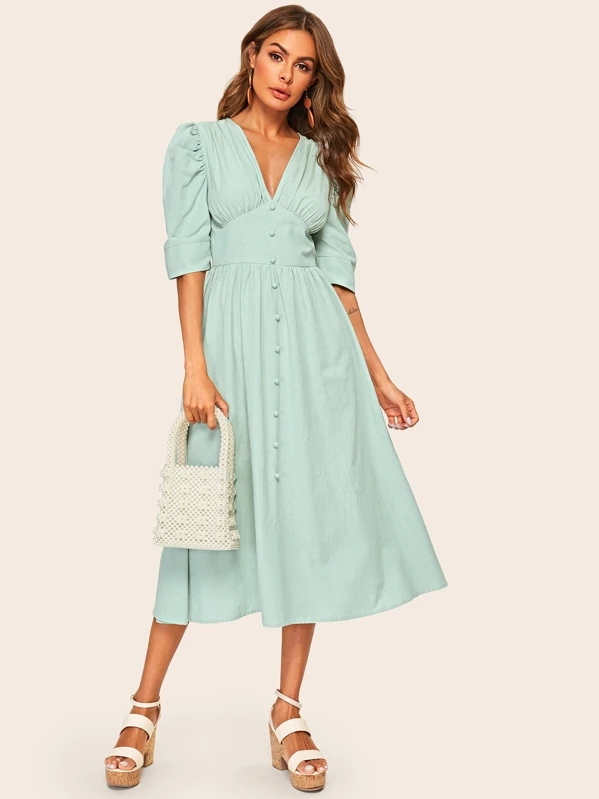shein button front dress