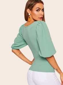 SHEIN Privé Top sólido de manga farol - verde menta - Ver 2