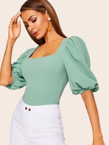 SHEIN Privé Top sólido de manga farol - verde menta - Ver 1