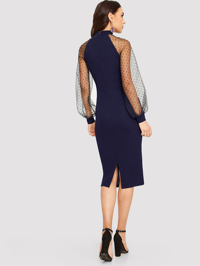 Robe crayon avec manches raglan transparentes en jacquard