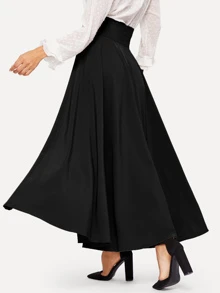 Modelyn High Waist Zip Back Knot Swing Skirt - Black - View 2