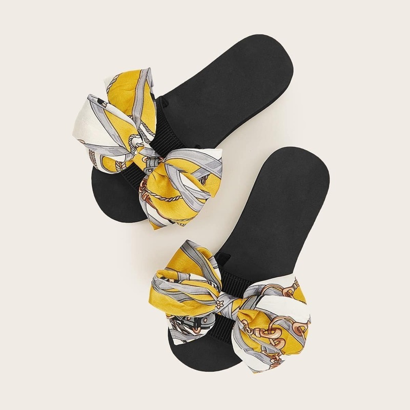 

Open Toe Bow Decor Slippers, Multicolor