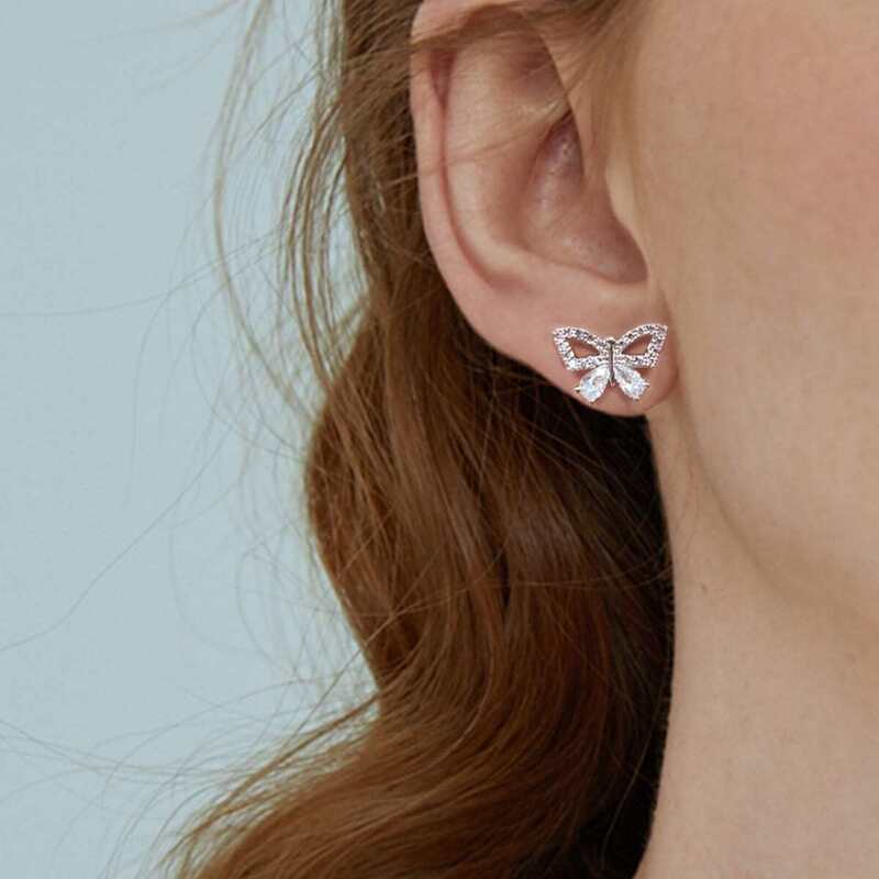 

Rhinestone Butterfly Shaped Stud Earrings 1pair, Silver