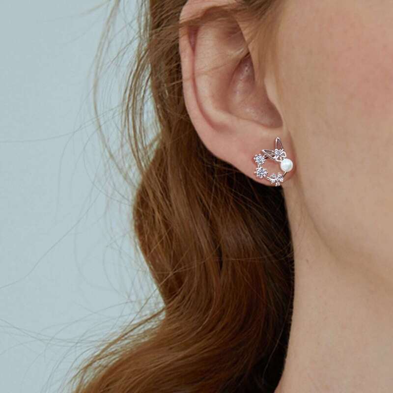 

Faux Pearl & Flower Detail Hoop Stud Earrings 1pair, Silver