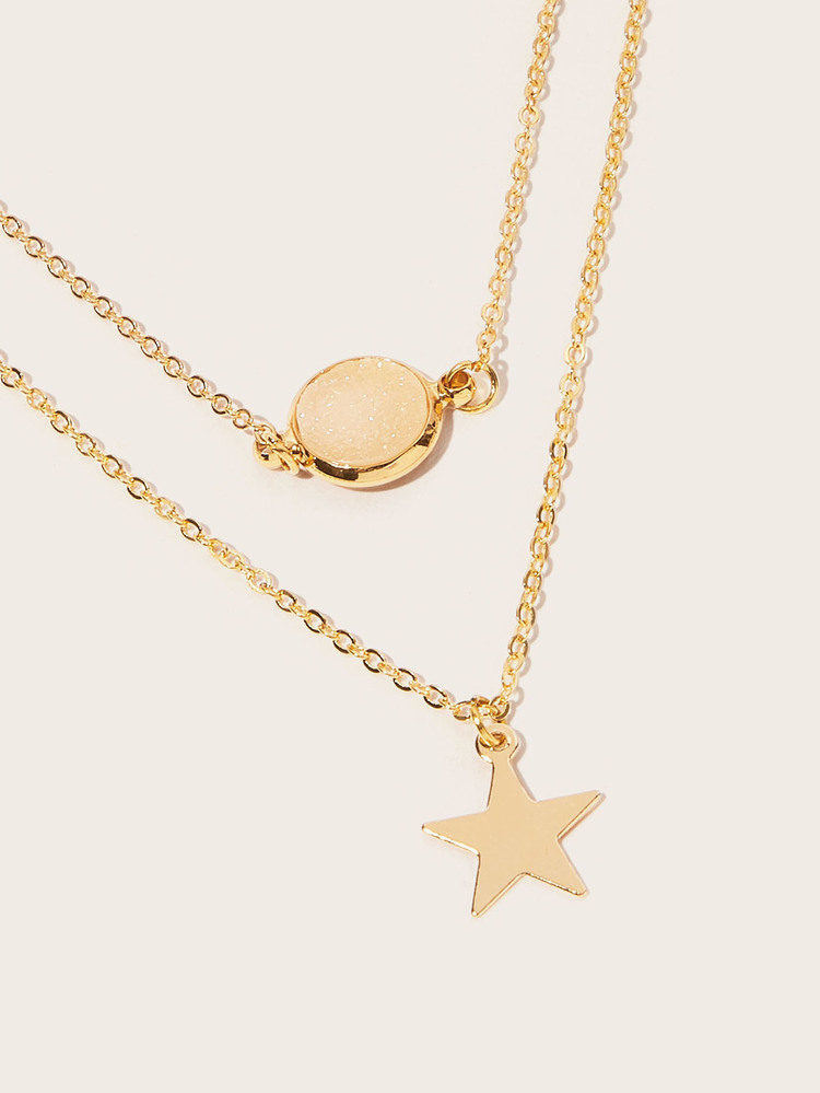 Star Pendant Double Layered Chain Necklace 1pc - Yellow Gold - View 4