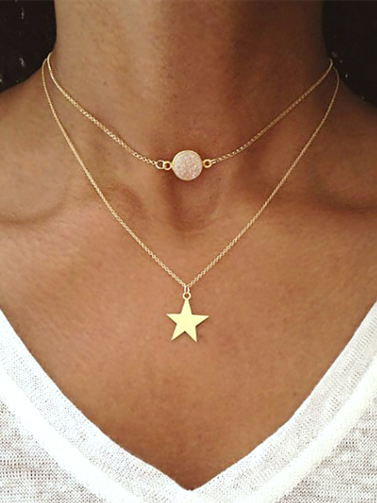 Star Pendant Double Layered Chain Necklace 1pc - Yellow Gold - View 1