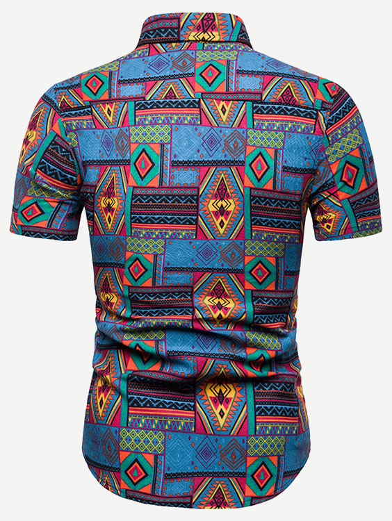 Manfinity Men Tribal Print Curved Hem Shirt - Multicolor - View 2