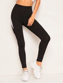 Contrast Mesh Color-block Leggings - Black - View 4