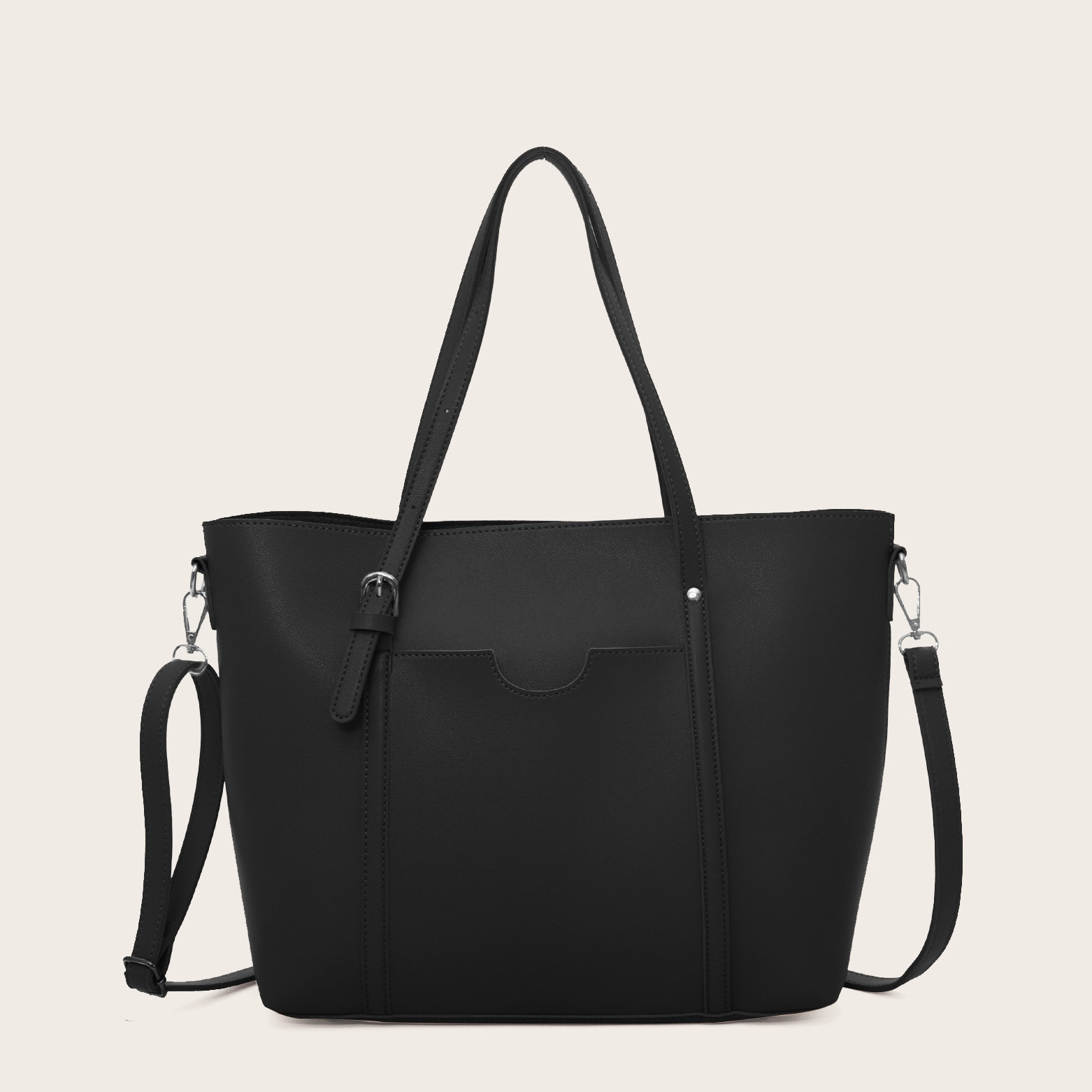 Image of Buckle Detail Tote Bag With Double Handle